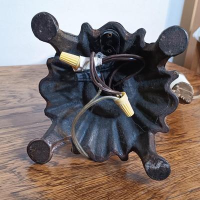LOT 164: Vintage Cast Metal and Jadeite Lamp with Nightstand