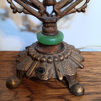 LOT 164: Vintage Cast Metal and Jadeite Lamp with Nightstand