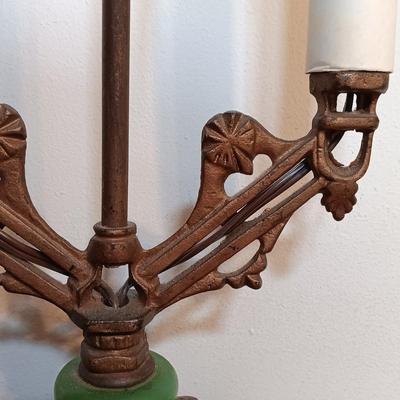 LOT 164: Vintage Cast Metal and Jadeite Lamp with Nightstand