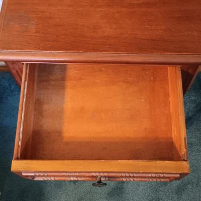 LOT 164: Vintage Cast Metal and Jadeite Lamp with Nightstand