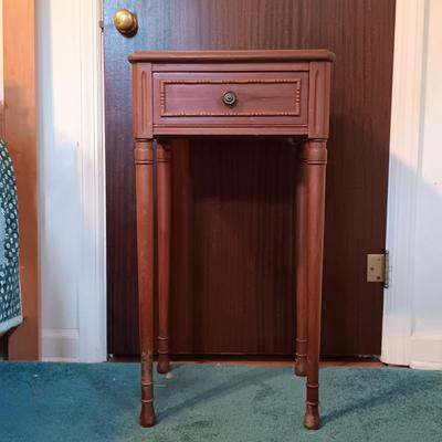 LOT 164: Vintage Cast Metal and Jadeite Lamp with Nightstand