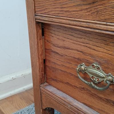 LOT 172: Vintage Oak Wash Stand on Casters