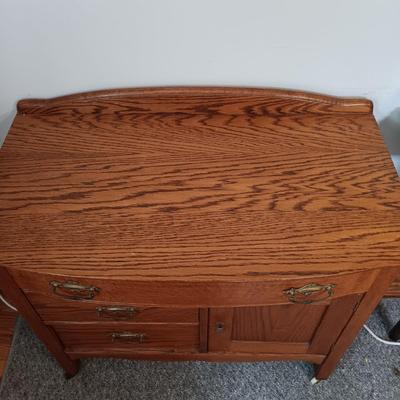 LOT 172: Vintage Oak Wash Stand on Casters