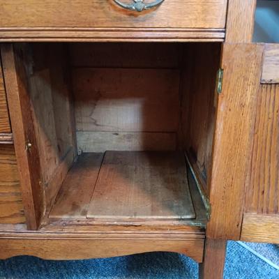 LOT 172: Vintage Oak Wash Stand on Casters