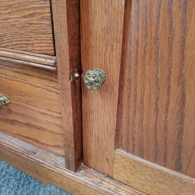 LOT 172: Vintage Oak Wash Stand on Casters