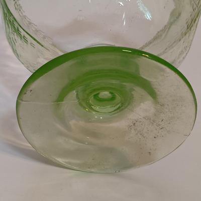 LOT 189: Uranium Glass Covered Candy Dish, Cameo Pattern Cake Tray & Two Plates