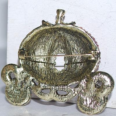 Pinks & Orange Colored "CINDERELLA's CARRIAGE" BROOCH (2¾" x 2½") on a Gold Tone Setting