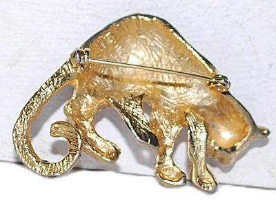 Black Spotted Crouched CHEETAH BROOCH (2¼" x 1½") on a Gold Tone Setting