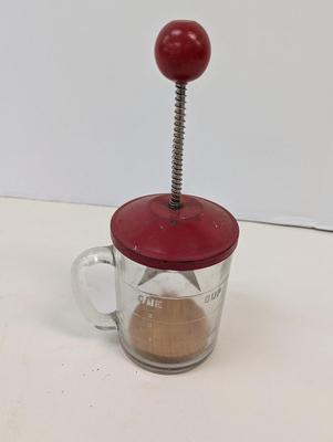 Hazel Atlas Federal Onion Nut Food Chopper Vintage Red Lid Stainless Blades Cup