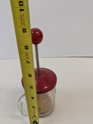 Hazel Atlas Federal Onion Nut Food Chopper Vintage Red Lid Stainless Blades Cup