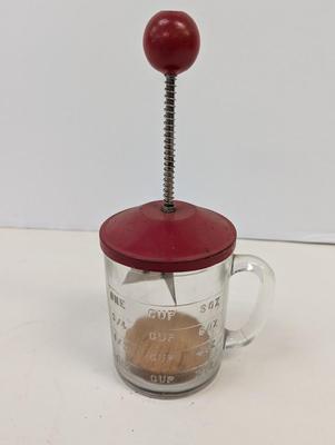 Hazel Atlas Federal Onion Nut Food Chopper Vintage Red Lid Stainless Blades Cup