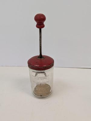 Vintage Hazel Atlas Glass Metal Nut Food Chopper Red Wood Knob