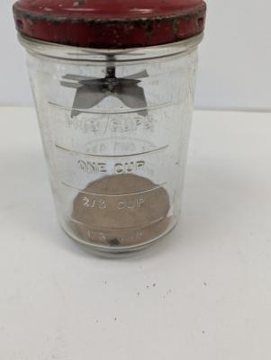 Vintage Hazel Atlas Glass Metal Nut Food Chopper Red Wood Knob