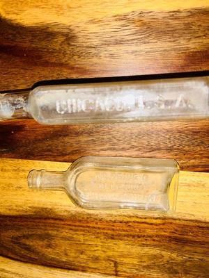 OLD APOTHECARY AND OTHER GLASS BOTTLES