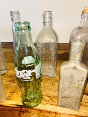 OLD APOTHECARY AND OTHER GLASS BOTTLES