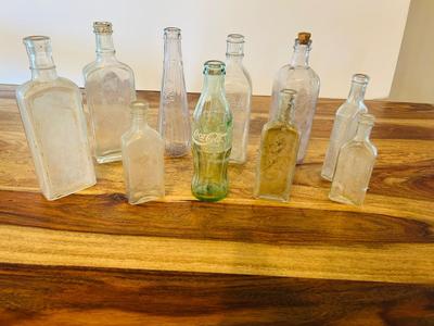 OLD APOTHECARY AND OTHER GLASS BOTTLES