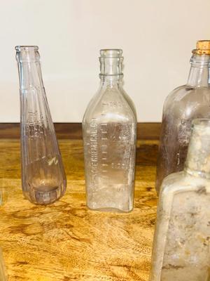 OLD APOTHECARY AND OTHER GLASS BOTTLES