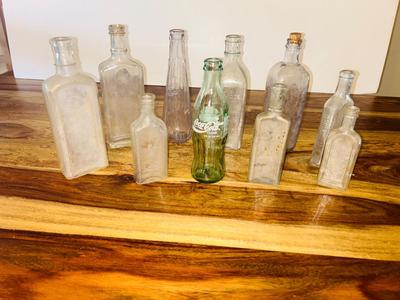 OLD APOTHECARY AND OTHER GLASS BOTTLES