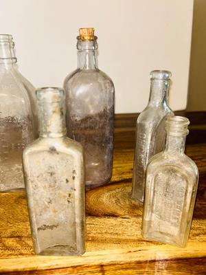 OLD APOTHECARY AND OTHER GLASS BOTTLES