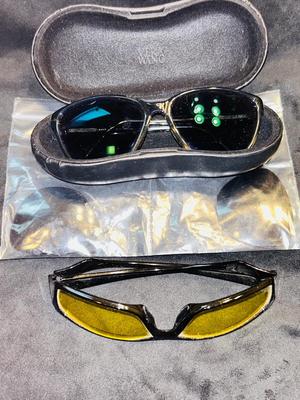 VERA WANG SUNGLASSES WITH ORIGINAL NON-PRESCRIPTION LENSES AND AMBER COLORED SAFETY GLASSES