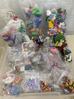 Assortment of polymer clay items in process and completed