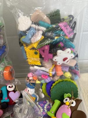 Assortment of polymer clay items in process and completed