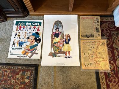 DISNEY CAST CALL POSTER, GOLDEN ANNIVERSARY OF SNOW WHITE POSTER AND PIRATE MAPS