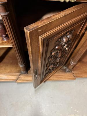 Sale Photo Thumbnail #18: French Carved Server, Server Etageres. The wood is Walnut. It’s from France, Hunters Style. Measurements are on the pictures.
But it now for $3,000.