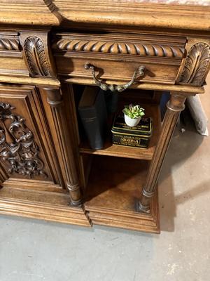 Sale Photo Thumbnail #17: French Carved Server, Server Etageres. The wood is Walnut. It’s from France, Hunters Style. Measurements are on the pictures.
But it now for $3,000.