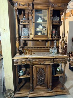 Sale Photo Thumbnail #12: French Carved Server, Server Etageres. The wood is Walnut. It’s from France, Hunters Style. Measurements are on the pictures.
But it now for $3,000.