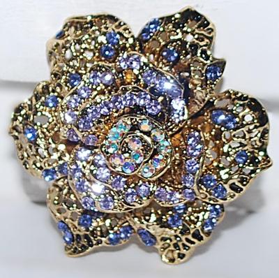 Beautiful ROSE STYLE BROOCH (2" Diam.) with Iridescent, Lavender and Blue Stone Center & Gold Colored Petals and SNAP CLOSURE on...