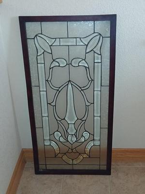 Beveled Glass Art Window Panel in Wooden Frame