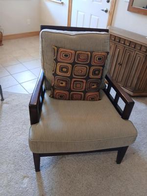 Mid-Century Modern Style Wood Accent Chair with Cushions Najarian Furniture Grid-Back Accent Chair with Cushions