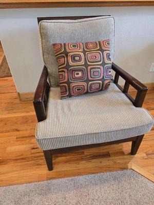 Mid-Century Modern Style Wood Accent Chair with Cushions Najarian Furniture Grid-Back Accent Chair with Cushions