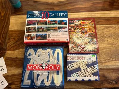 MONOPOLY MILLENNIUM ADDITION, DOUBLE 15 JUMBO DOMINOES, AND PUZZLES