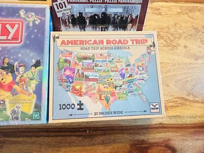 DISNEY MONOPOLY NEW INBOX, NEAT WOODEN SHAKE 45 GAME, AND A VARIETY OF PUZZLES