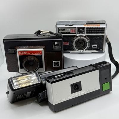 LOT 75D: Vintage Kodak Instamatic Film Cameras: 300, X-15F & Pocket 30 w/ Strobe A Electronic Flash