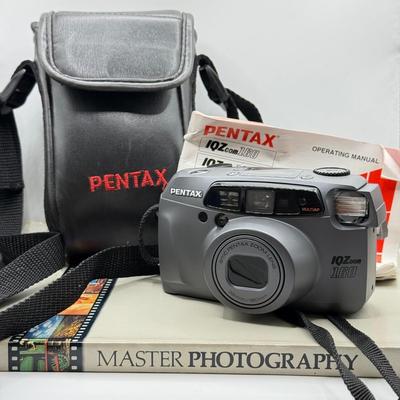 LOT 76D: Vintage Pentax IQZ 160 35mm Film Camera w/ Branded Case & Master Photography Book