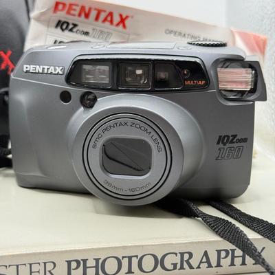 LOT 76D: Vintage Pentax IQZ 160 35mm Film Camera w/ Branded Case & Master Photography Book