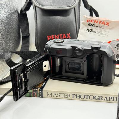 LOT 76D: Vintage Pentax IQZ 160 35mm Film Camera w/ Branded Case & Master Photography Book