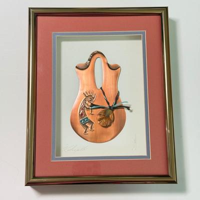 LOT 77D: Indigenous Copper Artwork: Framed Wedding Vase 3D Piece by Oberkirsch Designs