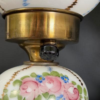 LOT 78L: Pair of Vintage Hand Painted Floral Milk Glass Electric Lamps