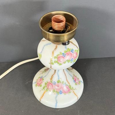 LOT 78L: Pair of Vintage Hand Painted Floral Milk Glass Electric Lamps
