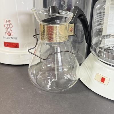 LOT 79K: Corning Stove Top Coffee Pot, Mr. Coffee Coffee Maker & Iced Tea Pot