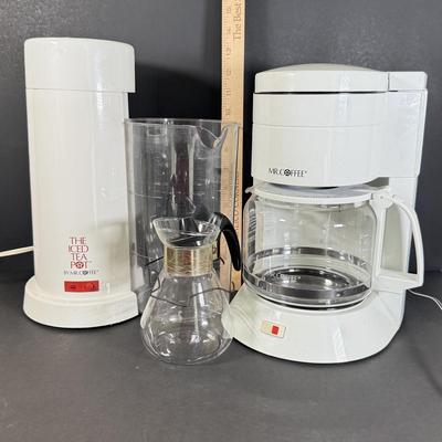 LOT 79K: Corning Stove Top Coffee Pot, Mr. Coffee Coffee Maker & Iced Tea Pot