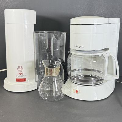 LOT 79K: Corning Stove Top Coffee Pot, Mr. Coffee Coffee Maker & Iced Tea Pot