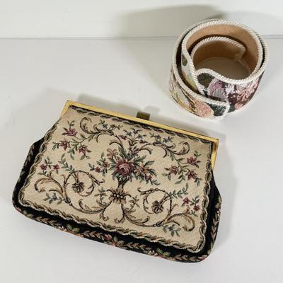 LOT 184L: Vintage Western Germany Tapestry Clutch & Velcro Belt
