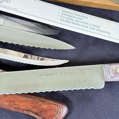 LOT 191K: Farberware Knife Block, General Electric Carving Knife w/ Collection of Knives & Cutting Boards