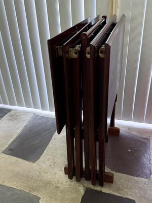 LOT 195P: Wooden TV Tray Table Set