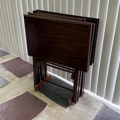 LOT 195P: Wooden TV Tray Table Set